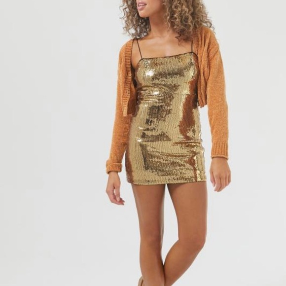 Urban Outfitters gold sequin mini dress with spaghetti straps. Size S - Picture 2 of 10